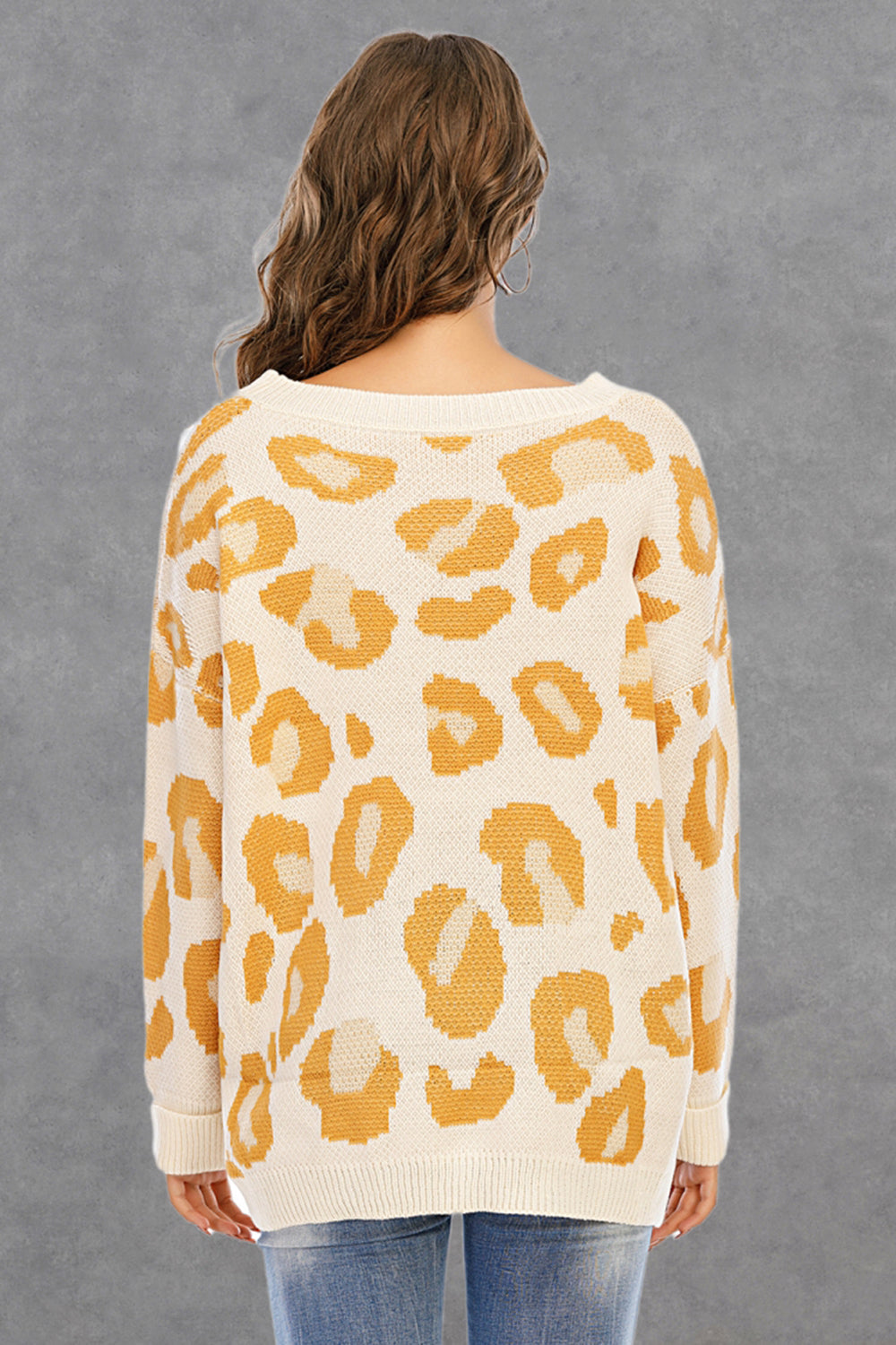 Dam Tröja Rundhals Leopardmönster Polyester Långa Ärmar-3