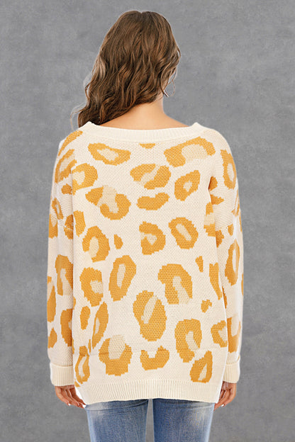 Dam Tröja Rundhals Leopardmönster Polyester Långa Ärmar-3