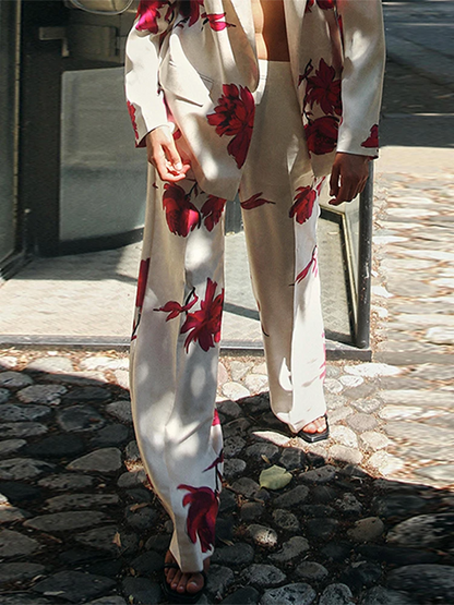 Elegant 2-delad Damuppsättning med Chic Topp och Matchande Byxor – Högkvalitativt Tyg, Flera Mönster och Färger 2