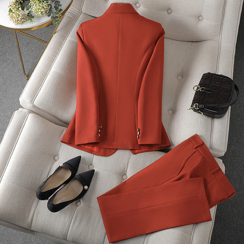Kostym Set Dam Elegant Mjuk Polyester Blazer Byxor 4