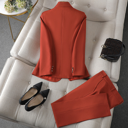 Kostym Set Dam Elegant Mjuk Polyester Blazer Byxor 4