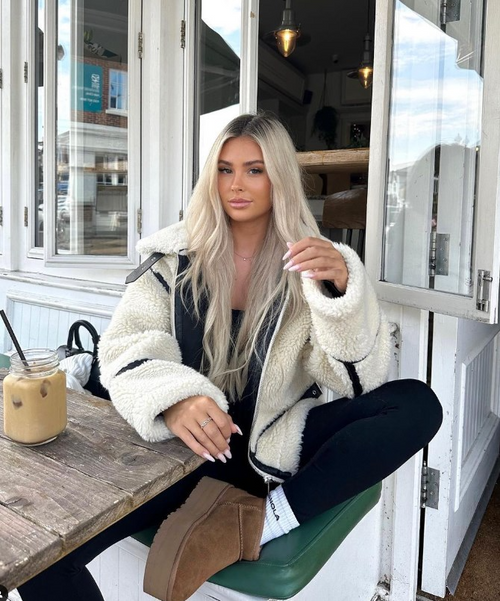 Dam Teddyjacka Lång Mysig Lammull för Vinter-1