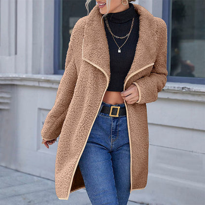 Dam Vinterkappa Plysch Elegant Khaki-1