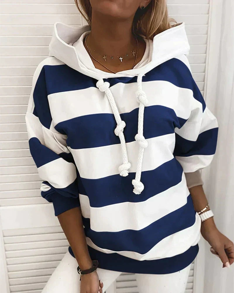 Kvinnors Hoodie Randig Maritim Design Hållbart Material-4