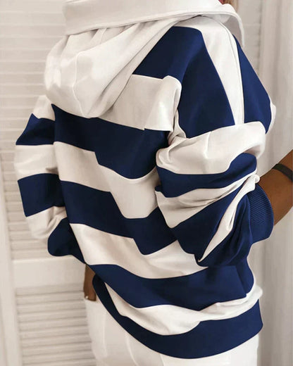 Kvinnors Hoodie Randig Maritim Design Hållbart Material-5