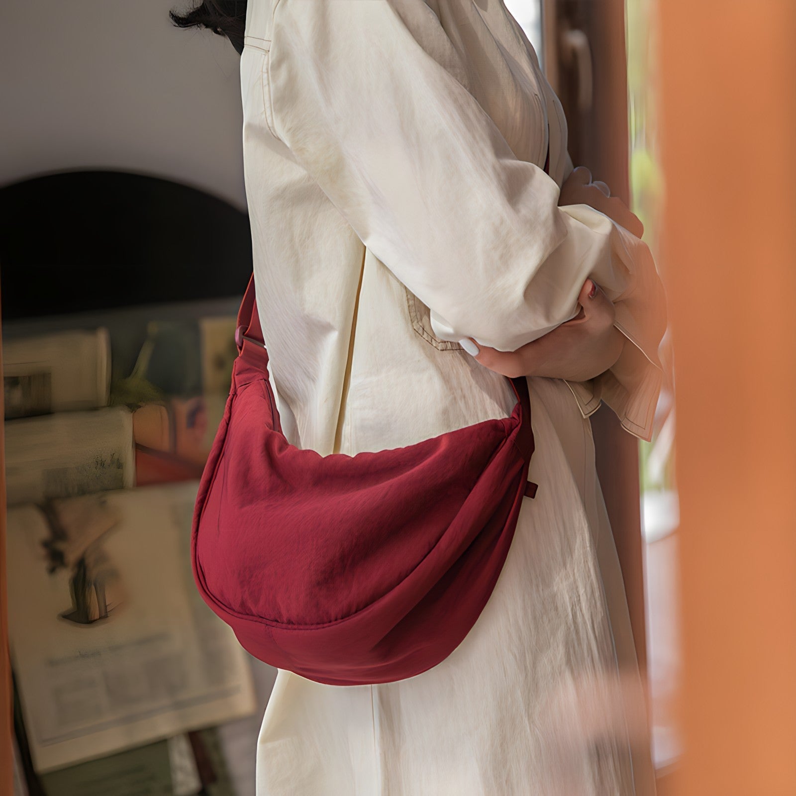 Kvinnors Crossbody Väska Halvmåneformad Nylon Justerbar Axelrem 3