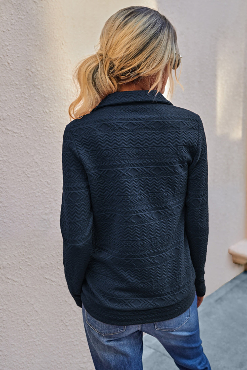 Dam Tröja Monokrom med Dragkedja Polyester Lång Ärmar 6