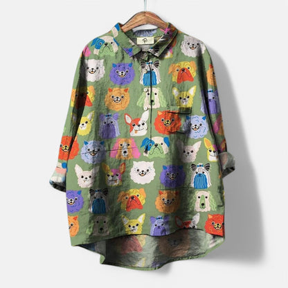 Dam Blus Elegant Polyester med Färgat Konsttryck-2