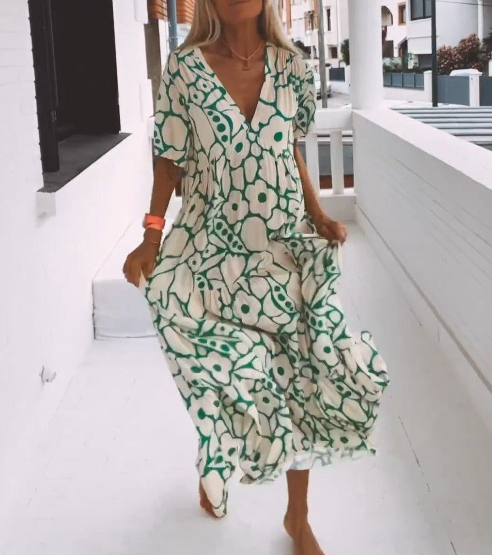 Maxiklänning Dam A-linjeformad Kort Ärmar Rayon Elastan Sommar-5