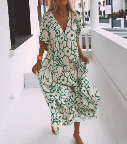 Maxiklänning Dam A-linjeformad Kort Ärmar Rayon Elastan Sommar-5