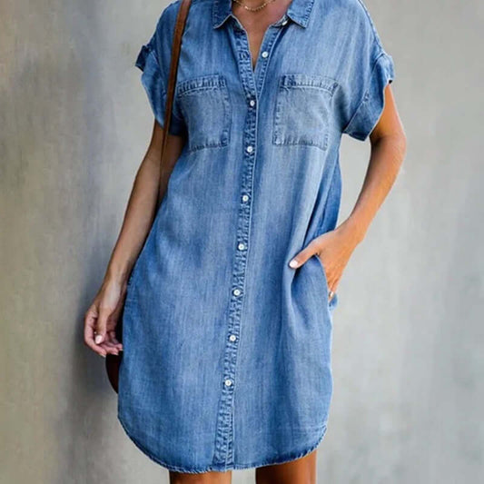 Kvinnors Denim Klänning Trendig Design 100% Bomull-1