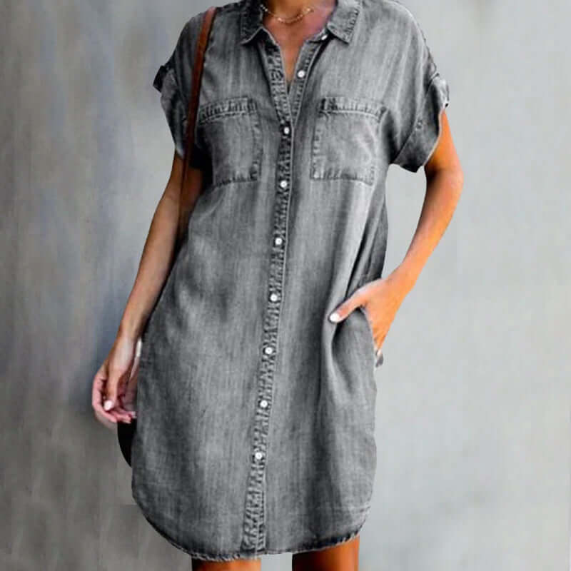 Kvinnors Denim Klänning Trendig Design 100% Bomull-2