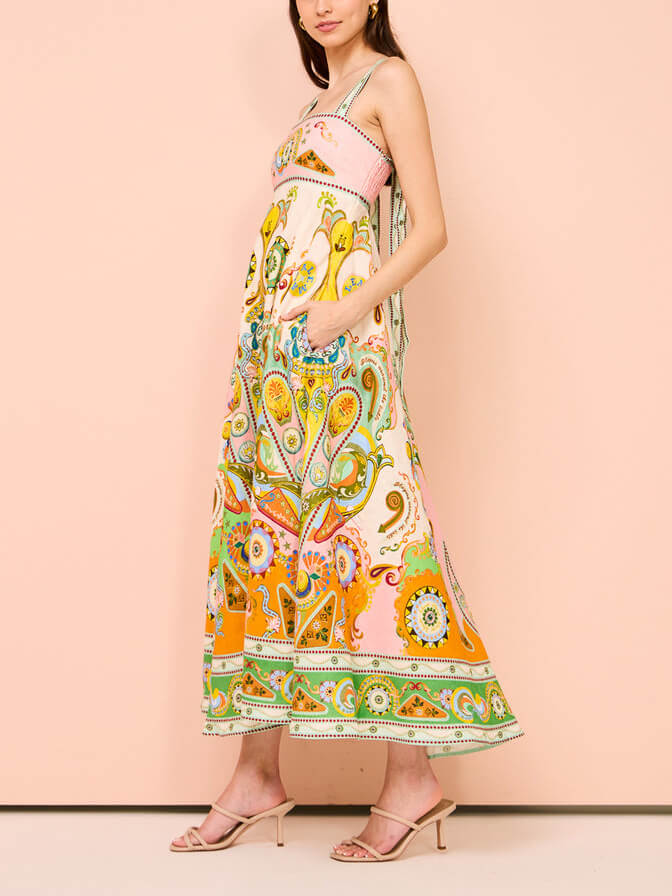 Dam Midiklänning Med Tryck Lätt Material Casual Elegant-4