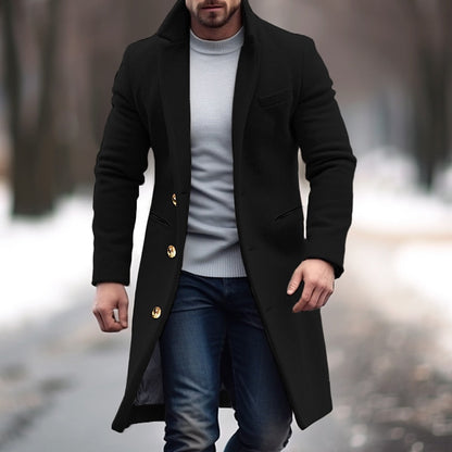 Herrkappa Ullblandning Elegant Gyllene Knappar-4