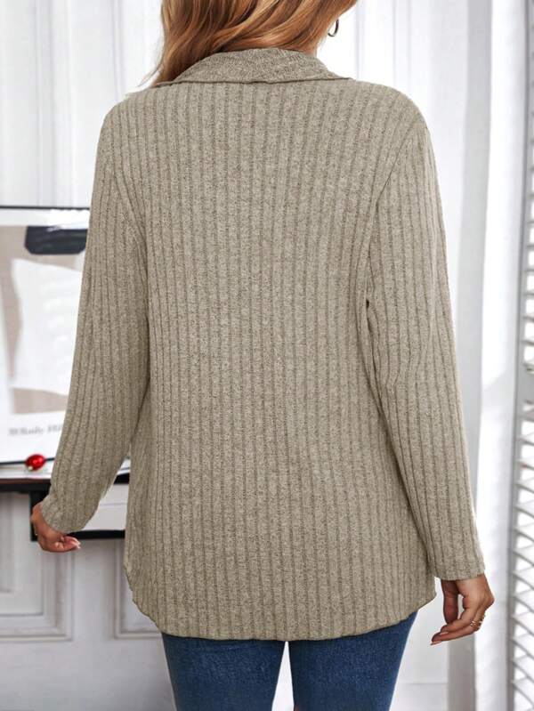 Dam Skjorta Långärmad Monokrom Design Högkvalitativt Tyg-5