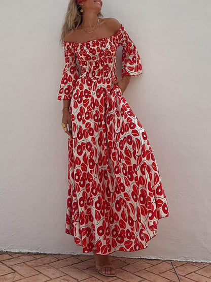 Maxiklänning Dam Off-Shoulder Blommig Lätt Material för Sommar-3