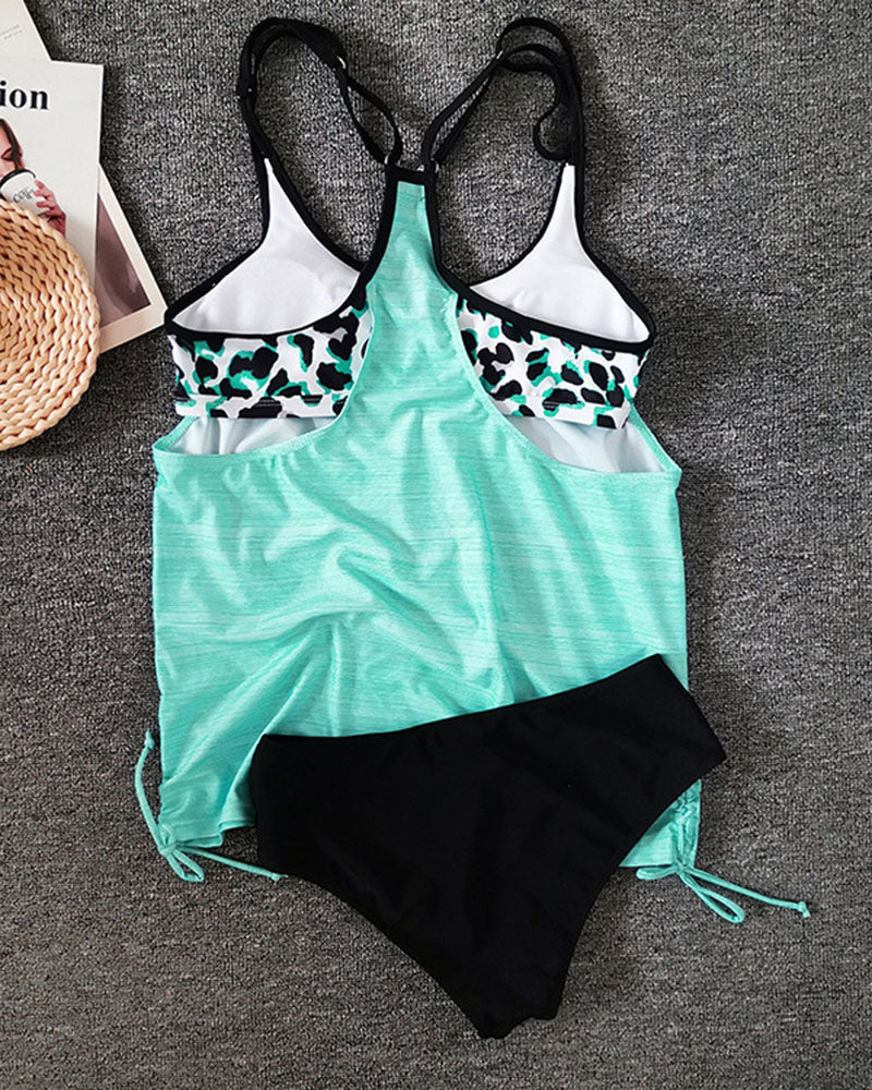 Dam Tankini Leopardmönster Elastan Polyester-2
