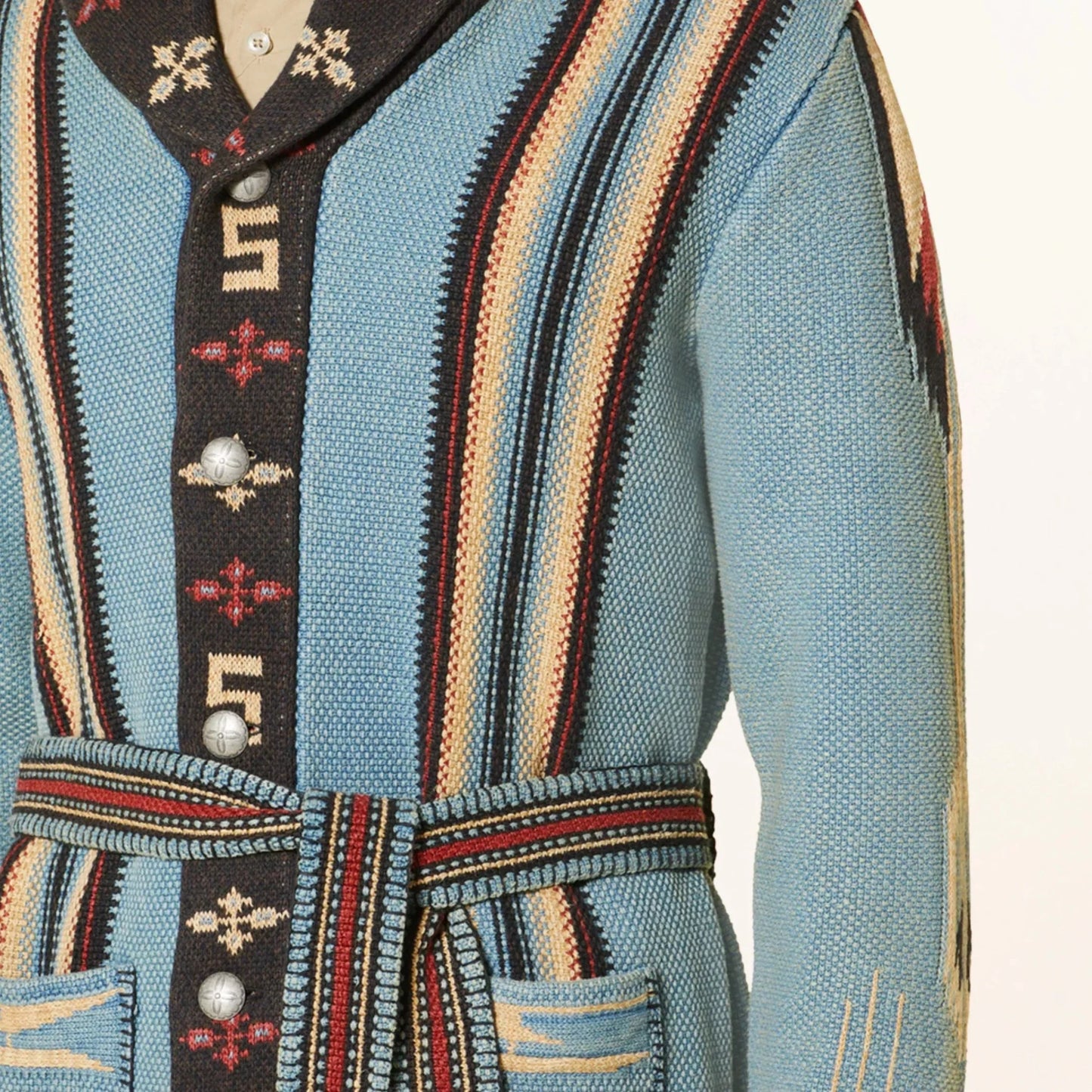 Dam Kofta Lång Vintage Stil Handgjord Ull med Schalkrage 4