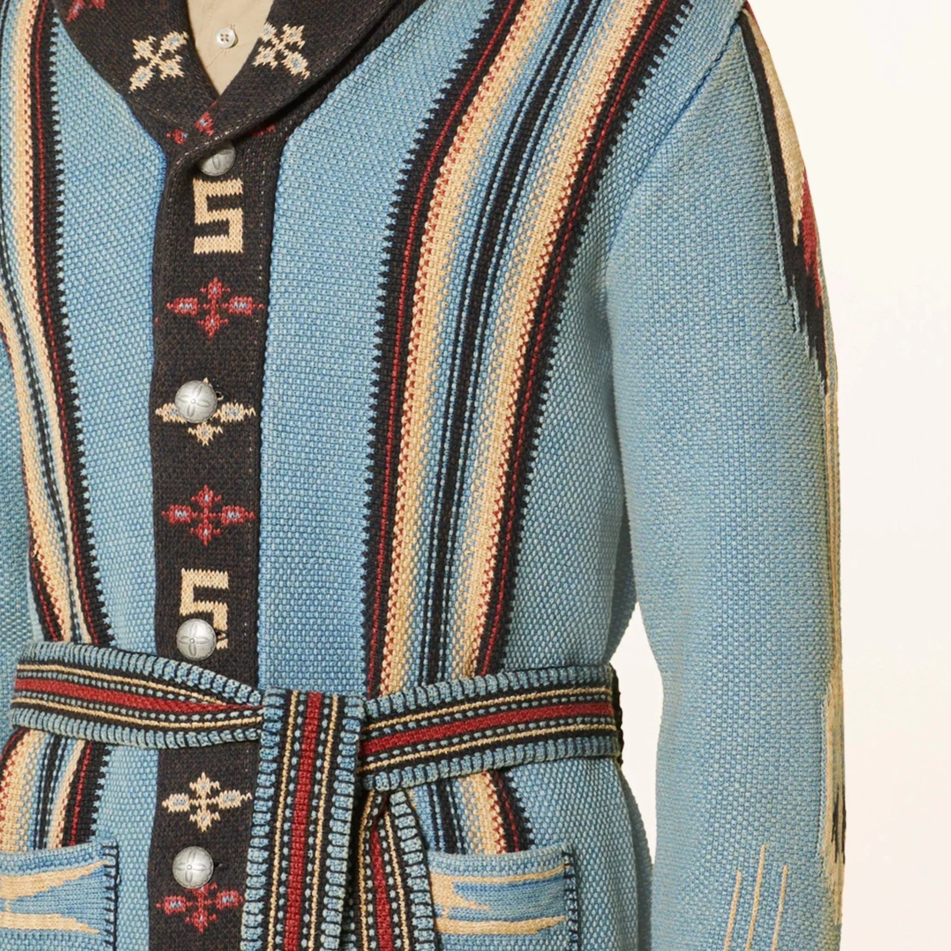 Dam Kofta Lång Vintage Stil Handgjord Ull med Schalkrage 4