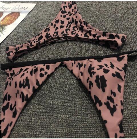 Dam Triangelbikini Leopardmönster Bekväm Syntetfiber-2