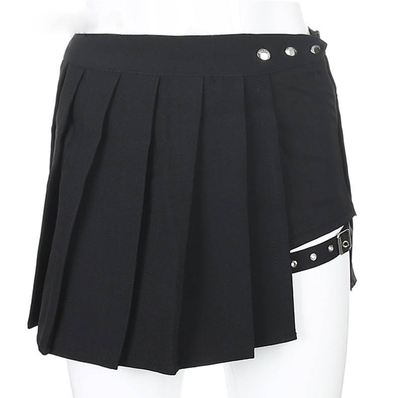 Dam Asymmetrisk Kjol med Nitar Polyester och Spandex-2