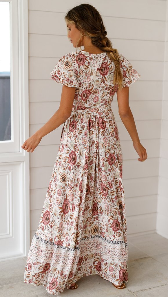Variant image for Dam Maxi Klänning Blommönster Viskos Tussah Silke-1