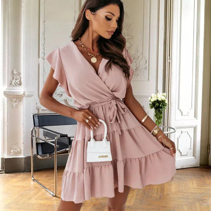 Dam A-linje Klänning Korta Ärmar Lätt Material För Sommarfest Och Bröllop-4