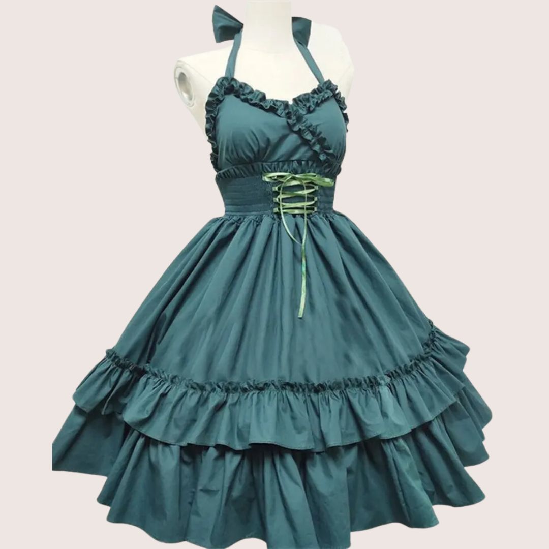 Dam Ruffle Klänning Med Slingkrage Voluminös Högkvalitativt Tyg-2