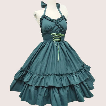 Dam Ruffle Klänning Med Slingkrage Voluminös Högkvalitativt Tyg-2