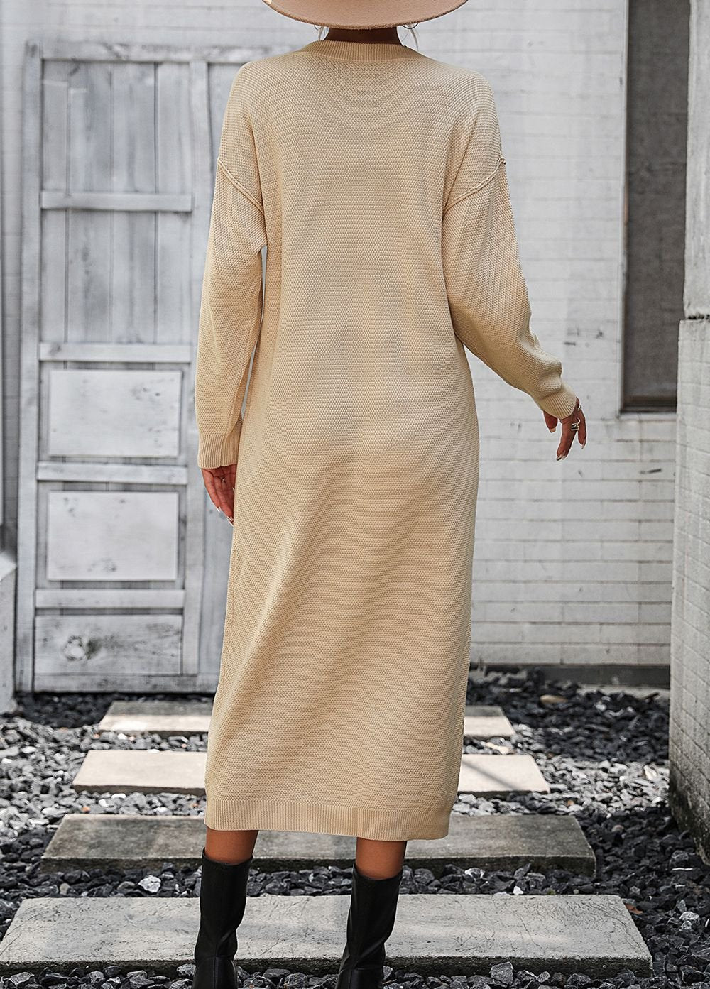 Kvinnors Lång Klänning Elegant Mjuk Tygblandning med Knappdetaljer-2