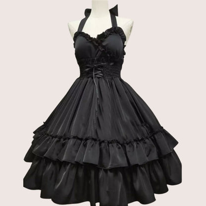 Dam Ruffle Klänning Med Slingkrage Voluminös Högkvalitativt Tyg-4