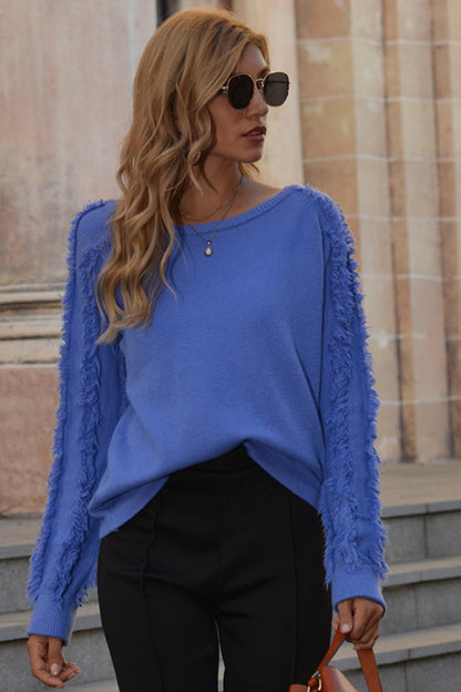 Variant image for Dam Pullover Rundhals Kort Polyester med Fransen-1