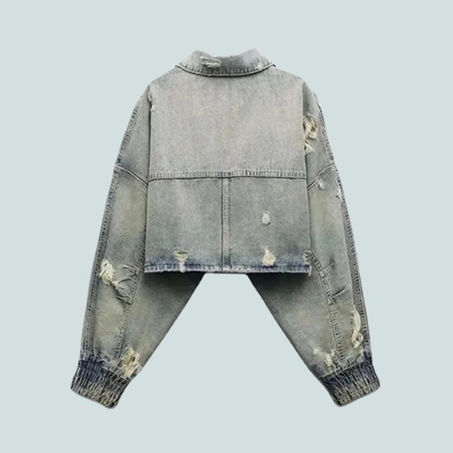 Dam Kort Denimjacka Avslappnad Denim-6