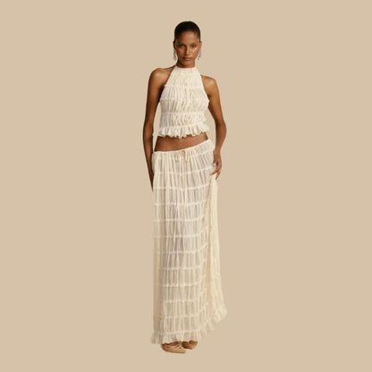 Maxiklänning Dam med Remmar och Samlad Kjol i Polyester-6