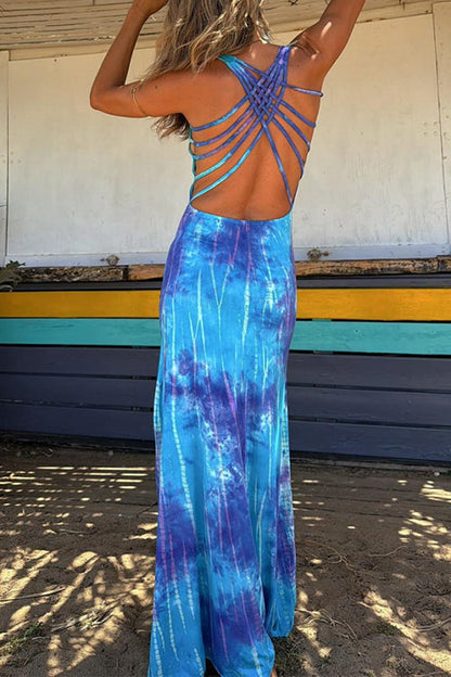 Variant image for Dam Maxiklänning Criss Cross Tie Dye Bomull Polyester Elegant Silhuett-1