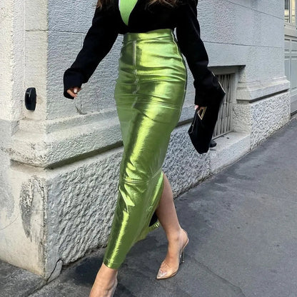 Dam Maxikjol Hög Midja Metallisk Silhuett Polyester-4