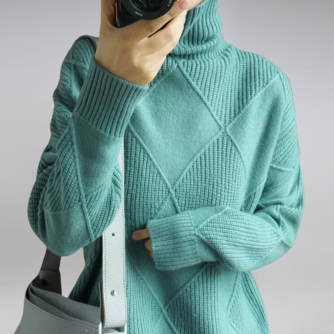 Stickad Dam Tröja Turtleneck Mjuk Bomull 11