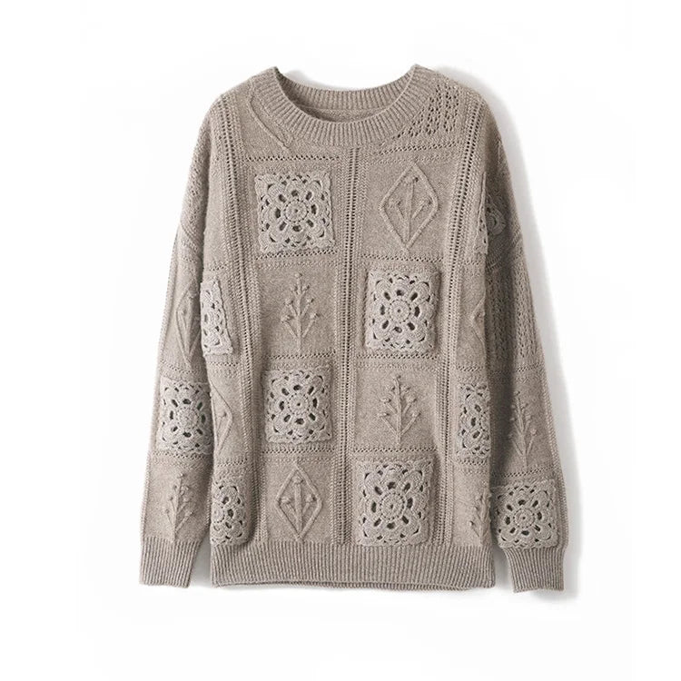 Stickad Dam Tröja Klassisk Stilh i 100% Kashmir-4