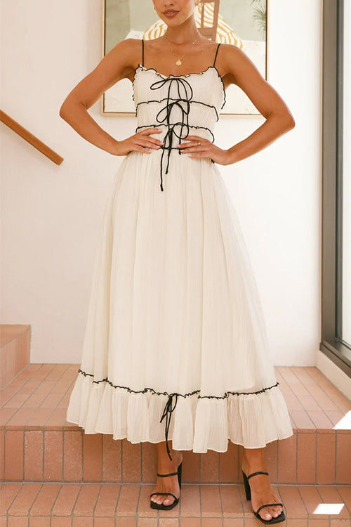 Maxiklänning Dam med Frill Trim Justerbara Axlar Bomull Polyester-5