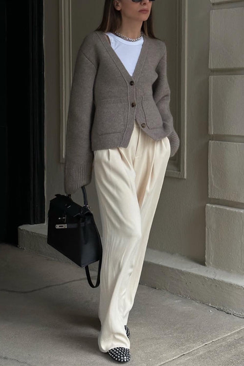 Dam Kofta V-ringad Bomull och Polyester med Knappstängning och Fickor-4