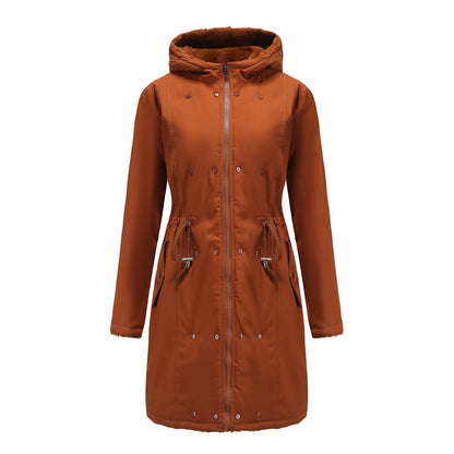 Dam Vinterparka Lång Tjock Polyester Med Avtagbar Huva-5