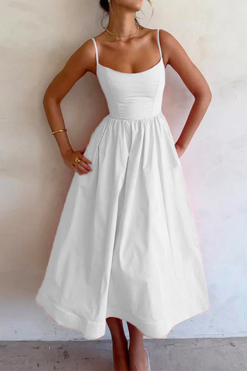 Variant image for Dam Klänning Hög Midja Spaghetti Band Bomull och Polyester Fina Damklänningar-9