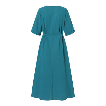 Dam Maxiklänning Boho Stil Bomull Korta Ärmar O-hals 3
