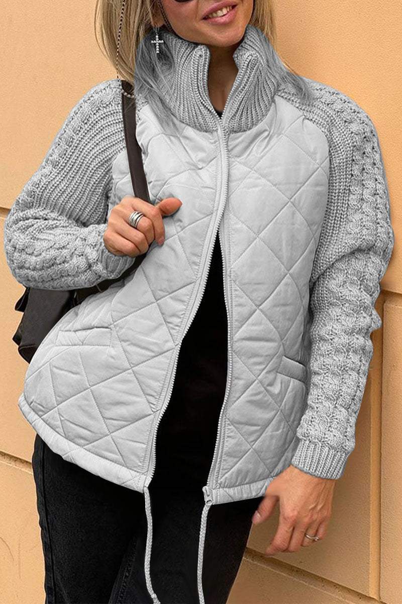 Variant image for Kvinnor Casual Jacka Dragkedja Lapptäcktsdesign Mjuk Tygblandning-25