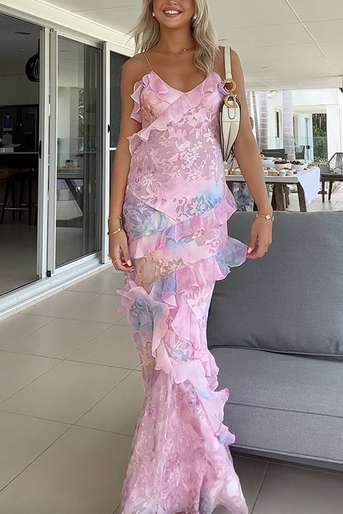 Maxiklänning Dam Rufsad Nederkant Öppen Rygg Bomull Polyester-3