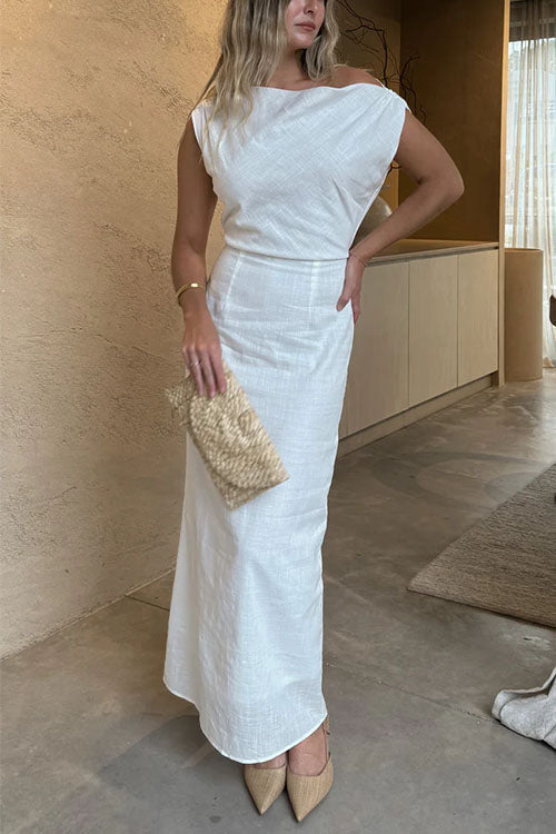 Maxiklänning Dam Off Shoulder Bakslits Bomullslinnor-1