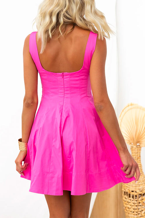 Kvinna A-linjerad Miniklänning Fyrkantig Krage Bomull Elastan-2