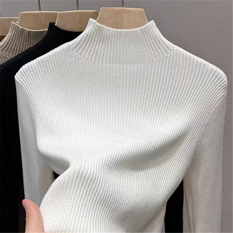 Dam Stickad Tröja Halvhög Fleecefodrad Akryl-6