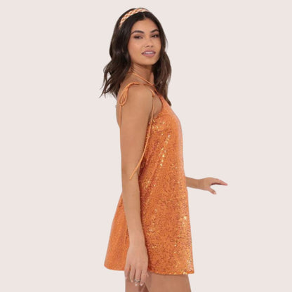 Kvinnors Glittrig Miniklänning med Halshållare i Polyester-2