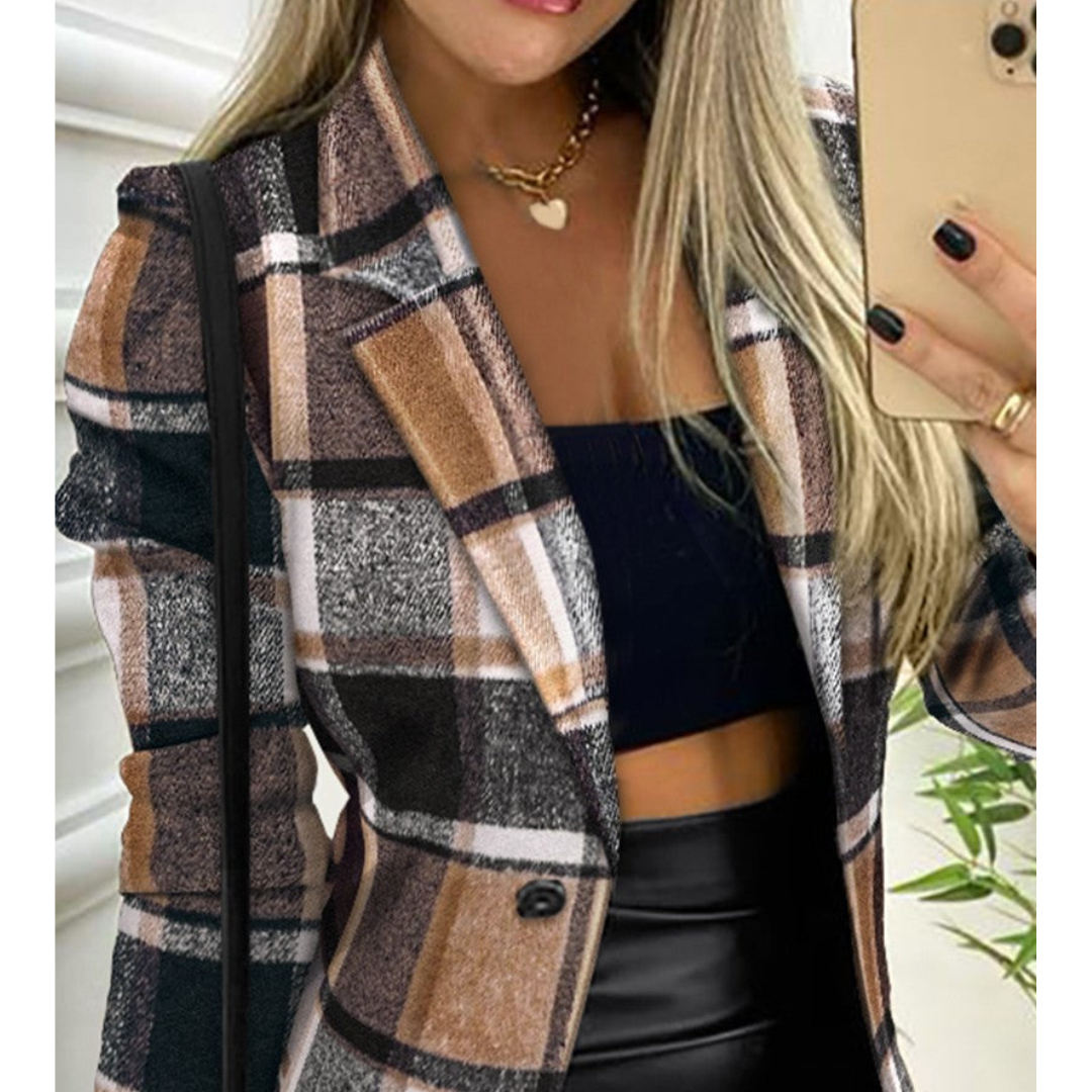 Kvinnlig Blazer i Rutigt Mönster – Lång Passform i Högkvalitativt Tyg för Affär och Fritid 3